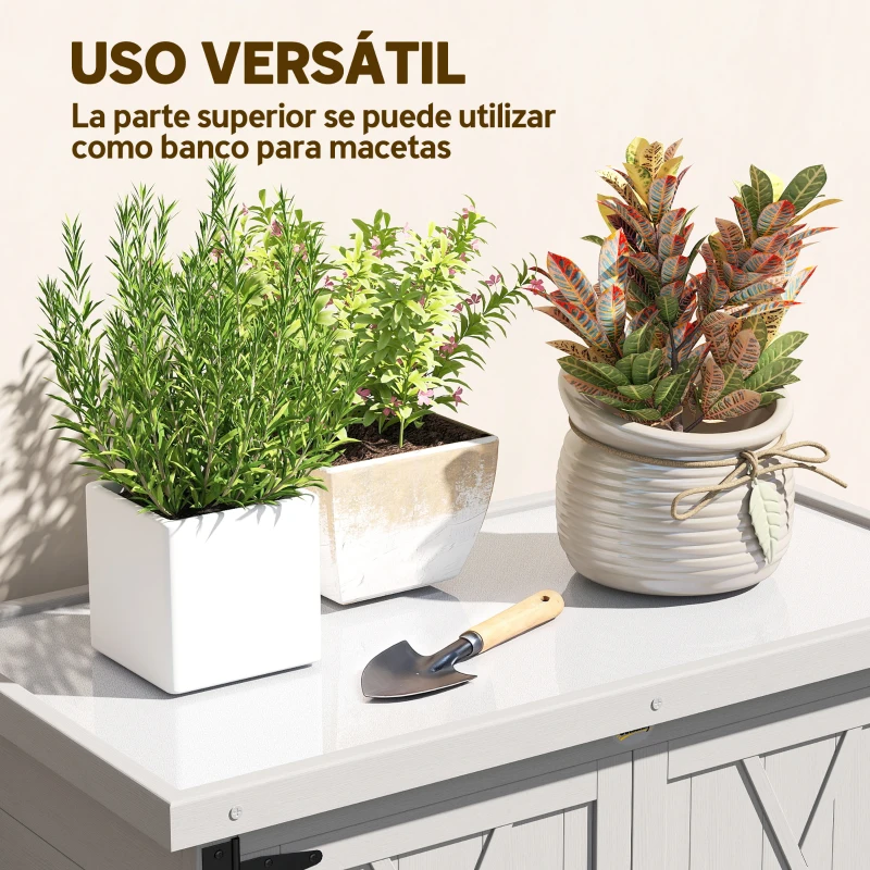 Outsunny Caseta de Jardín de Madera 75x40x90 cm Armario para Almacenaje de Herramientas con 4 Estantes 2 Puertas Gris