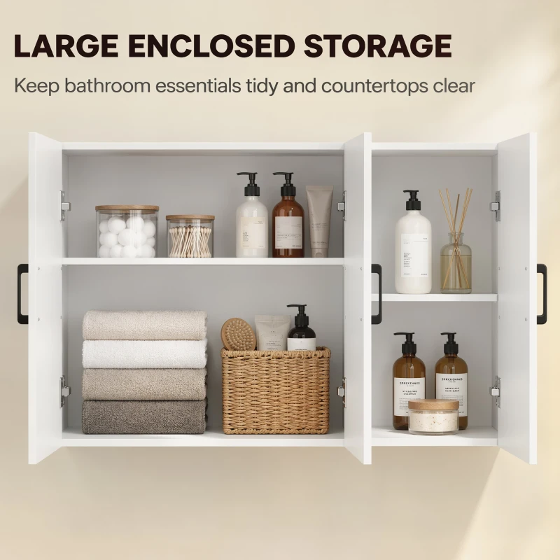 HOMCOM Bathroom Wall Cabinet, Wall Mounted Bathroom Cabinet, Over the Toilet Space Saver with Adjustable Shelves, White