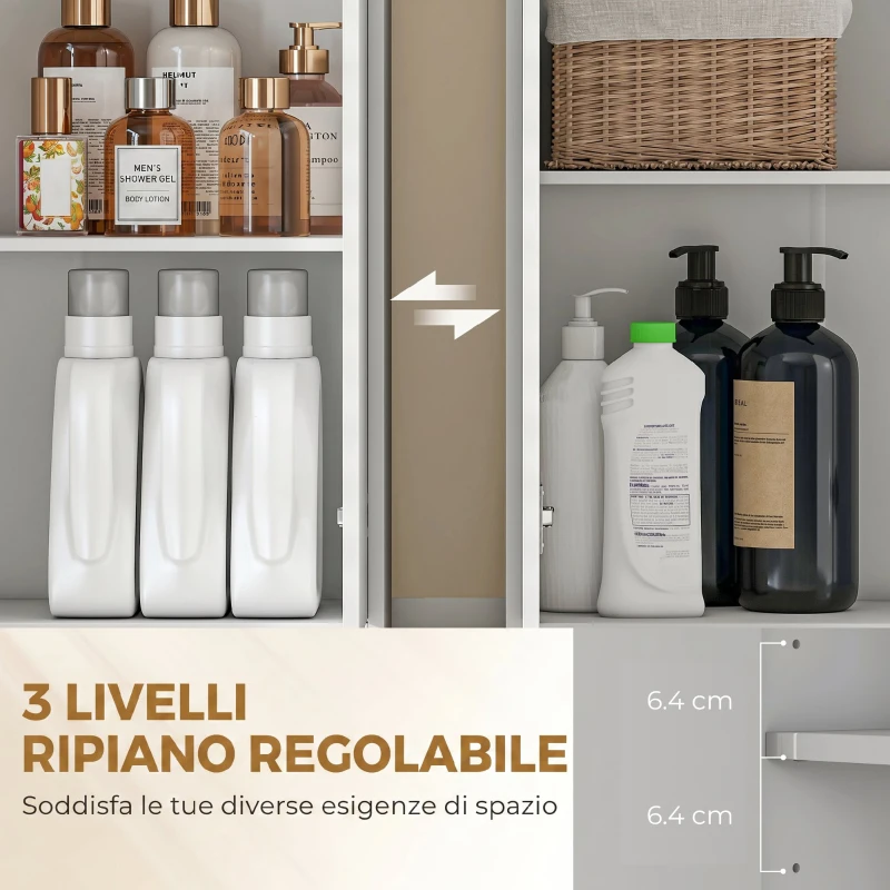 HOMCOM Mobile Bagno Alto, Armadietto Stretto con 3 Ripiani Aperti e Cassetto, in Legno, 60x30x171 cm, Bianco