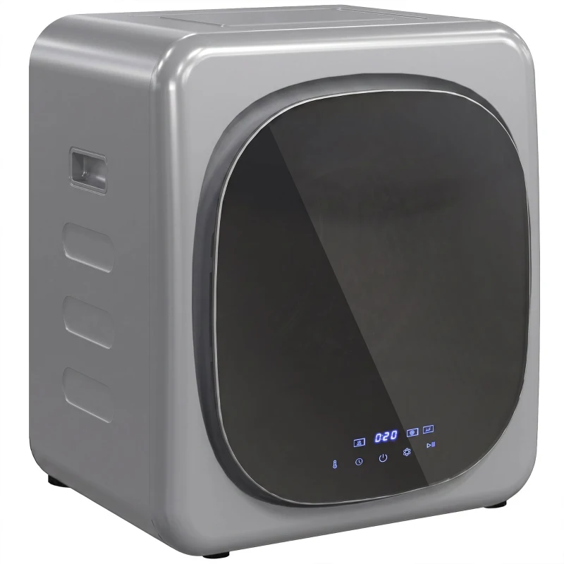 HOMCOM Uscător de Rufe cu Capacitate de 2.5kg, cu Temporizator, Încărcare Frontală, Argintiu