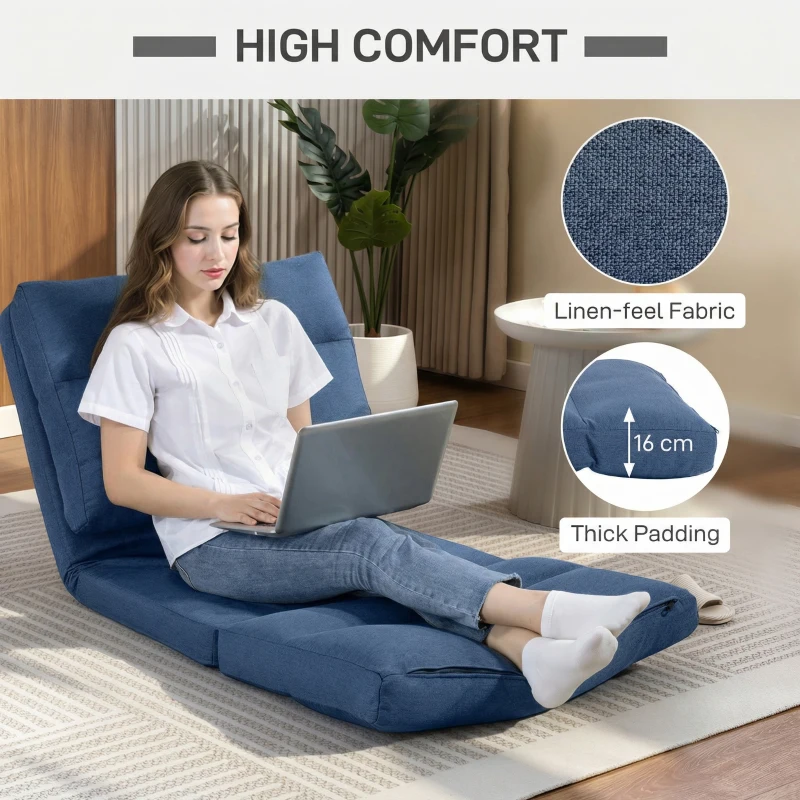 HOMCOM Vloersofa, ombouwbare stoel tot bed, verstelbaar 90° tot 180°, stof - 70 x 72 x 56 cm - donkerblauw