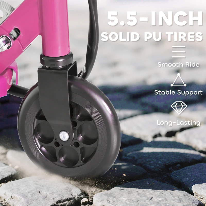 HOMCOM Foldable Electric Kids Scooter, Ride-on for Ages 7-14 Years, Pink