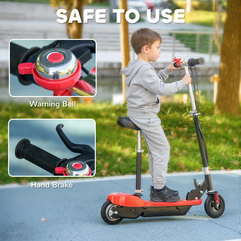 HOMCOM Steel Ride on Powered Scooter, Folding E-Scooter with Warning Bell, 15km/h Maximum Speed, for 6-14 Years Old, Red