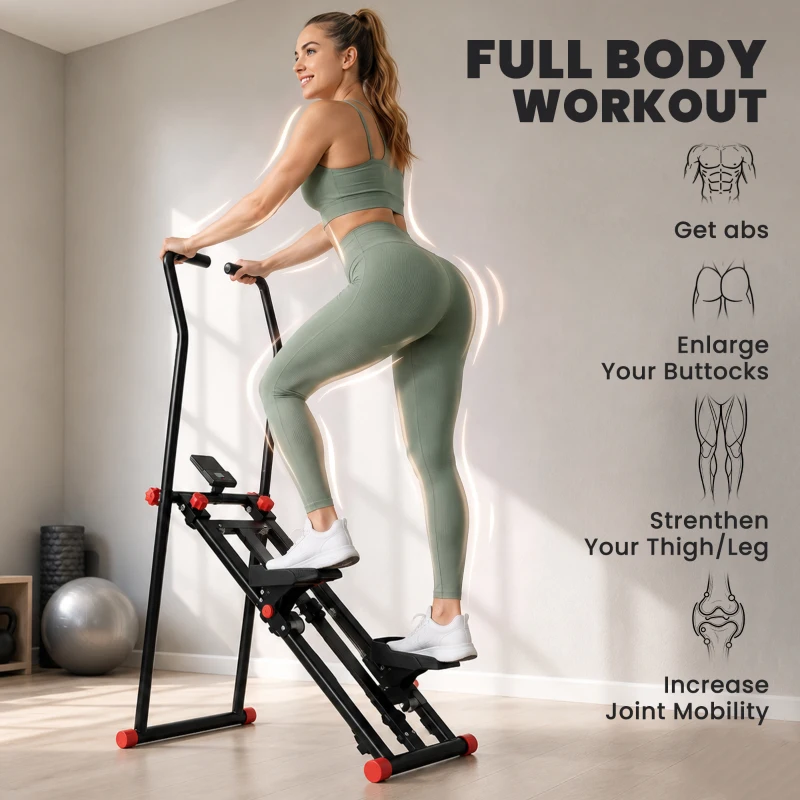 SPORTNOW Stair Stepper for Home Gym with 3 Resistances, Foldable Vertical Stair Climber with Adjustable Handlebar, LCD Monitor