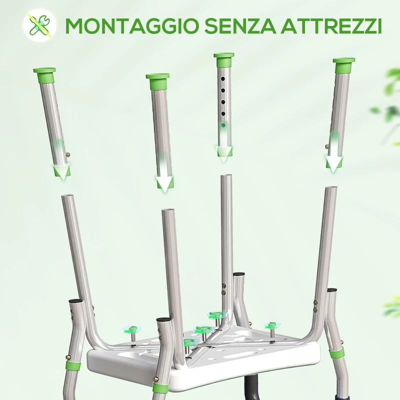HOMCOM Sgabello Doccia in Alluminio ad Altezza Regolabile con Braccioli e Piedini Antiscivolo, Verde