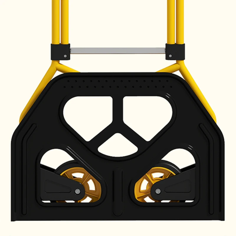HOMCOM Carretilla Plegable con Mango Telescópico Ajustable Carga 60 kg Carretilla de Mano con Ruedas para Garaje Amarillo