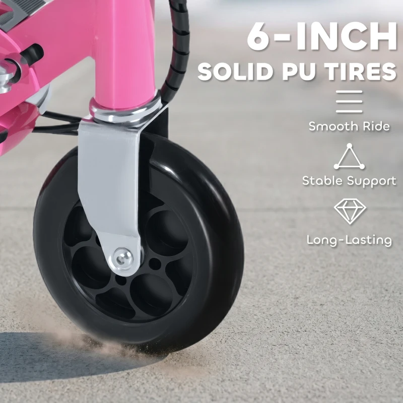 HOMCOM Foldable Powered Scooter with Adjustable Handle, Brake, Pink