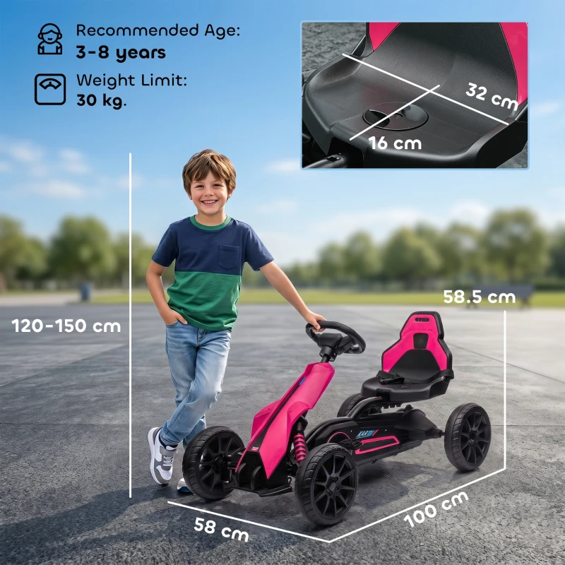 HOMCOM Kids Pedal Go Kart, with Adjustable Seat, EVA Wheels, Seat, Handbrake - Pink