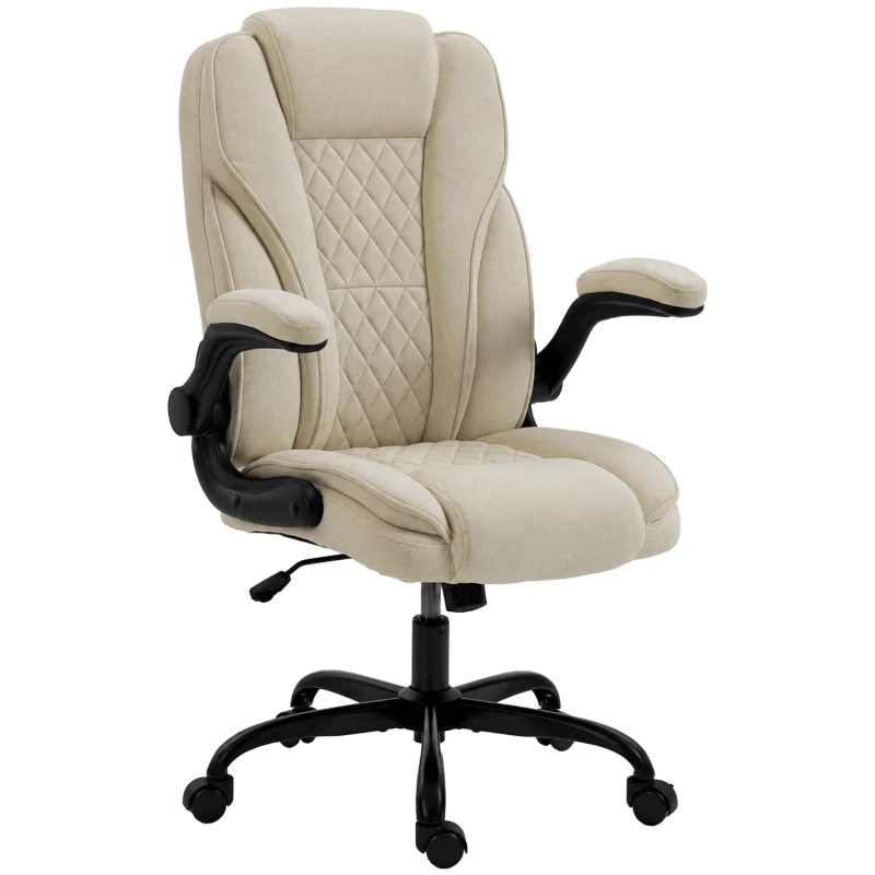 HOMCOM Office Chair, Ergonomic Desk Chair with Flip-up Armrest, Pocket Springs, Swivel Wheels, Adjustable Height, Beige