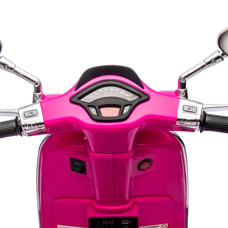 AIYAPLAY Scooter électrique enfant Vespa 6 V dim. 107L x 47l x 73H cm Musique MP3 Port USB Phare 2 roues d'entraînement - Rose