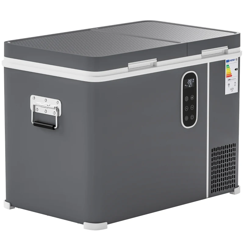 Outsunny 45L Compressor Car Fridge Freezer, Dual Zone Camping Refrigerator with App Control, Grey