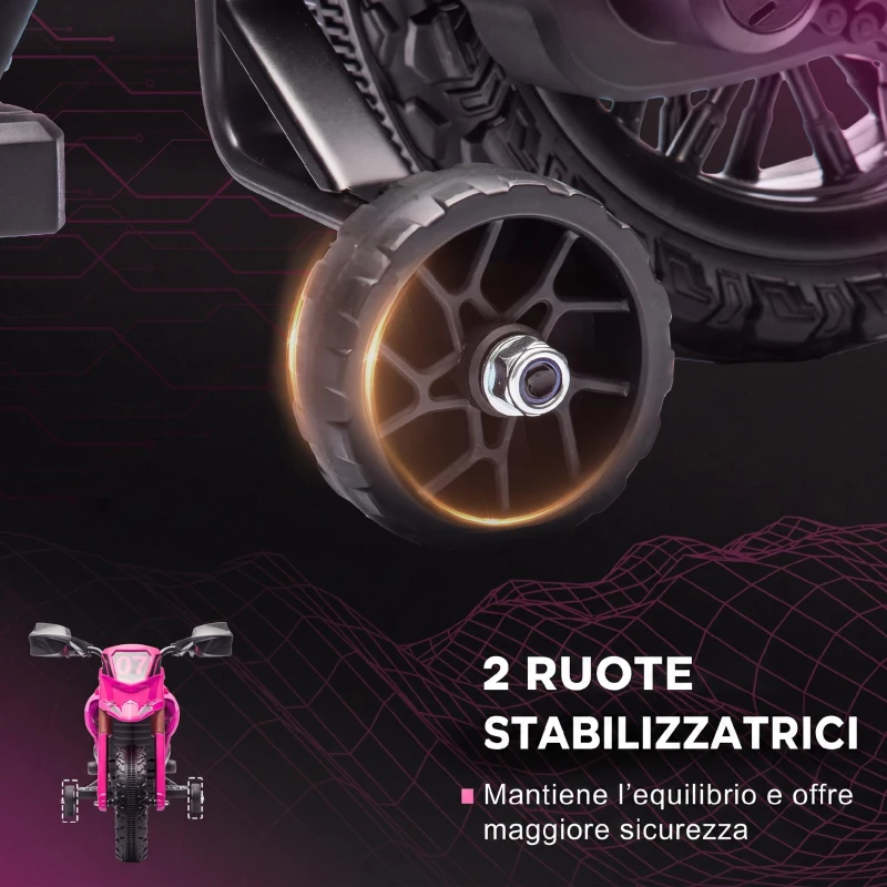 AIYAPLAY Moto Elettrica per Bambini 3-8 Anni con 12V Doppi Motori, Rotelle e Clacson, 3 km/h, Capacità 30kg, Rosa