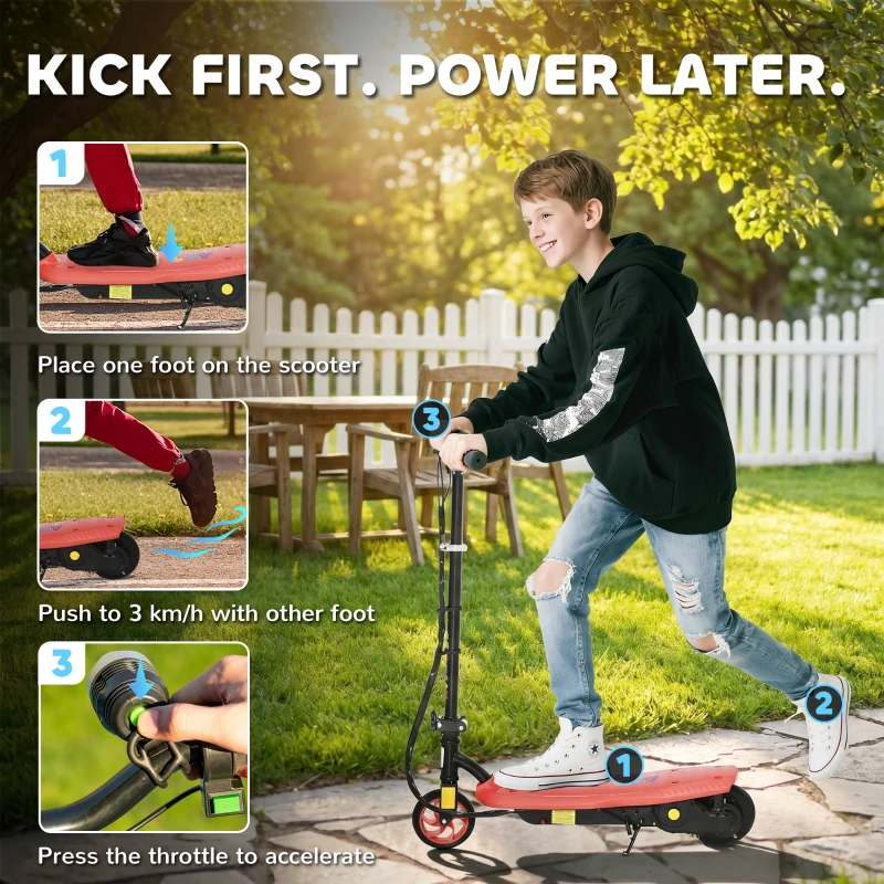 HOMCOM Foldable Electric Scooter, with LED Lights, for Ages 7-14 Years, Red
