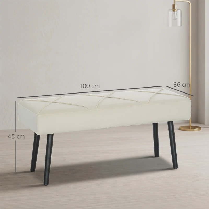HOMCOM Upholstered Hallway Bench, End of Bed Bench with X-Shape Design and Steel Legs, Cream