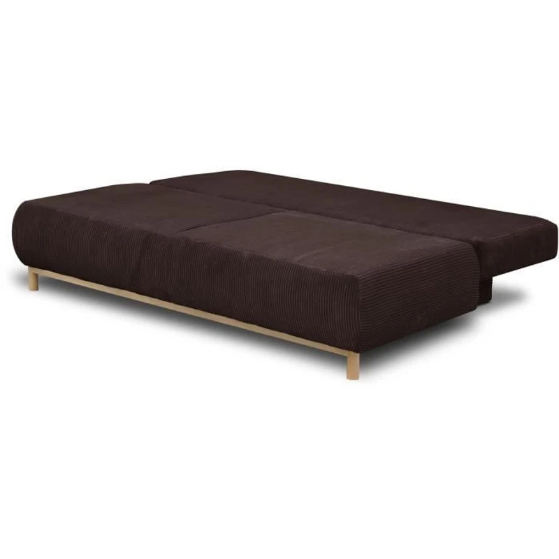 Canapé convertible - 3 places - MIKA - Velours côtelé marron foncé - Coffre de rangement - L 192 x H 84 x P 93 cm