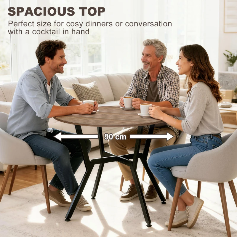 HOMCOM Dining Table, Round Kitchen Table with Black Legs, Anti-slip Foot Pads for Living Room, Dining Room 90 x 76 cm, Brown