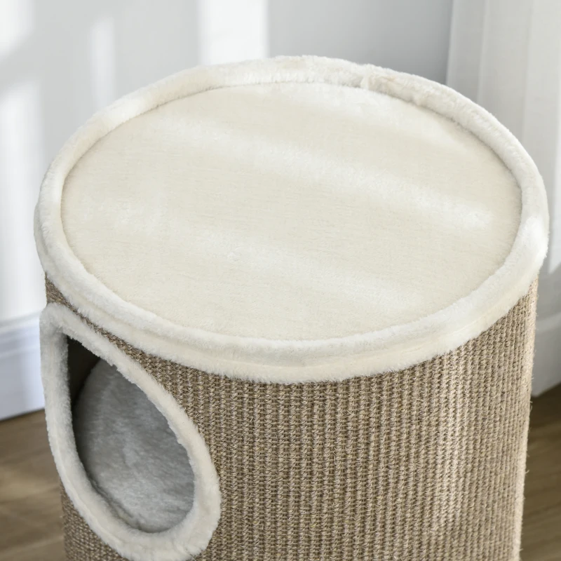PawHut Tonneau à Gratter pour Chat, Tour à Griffer en Sisal à 3 Niveaux Recouvert de Peluche, Ø 38 x 70 cm, Marron