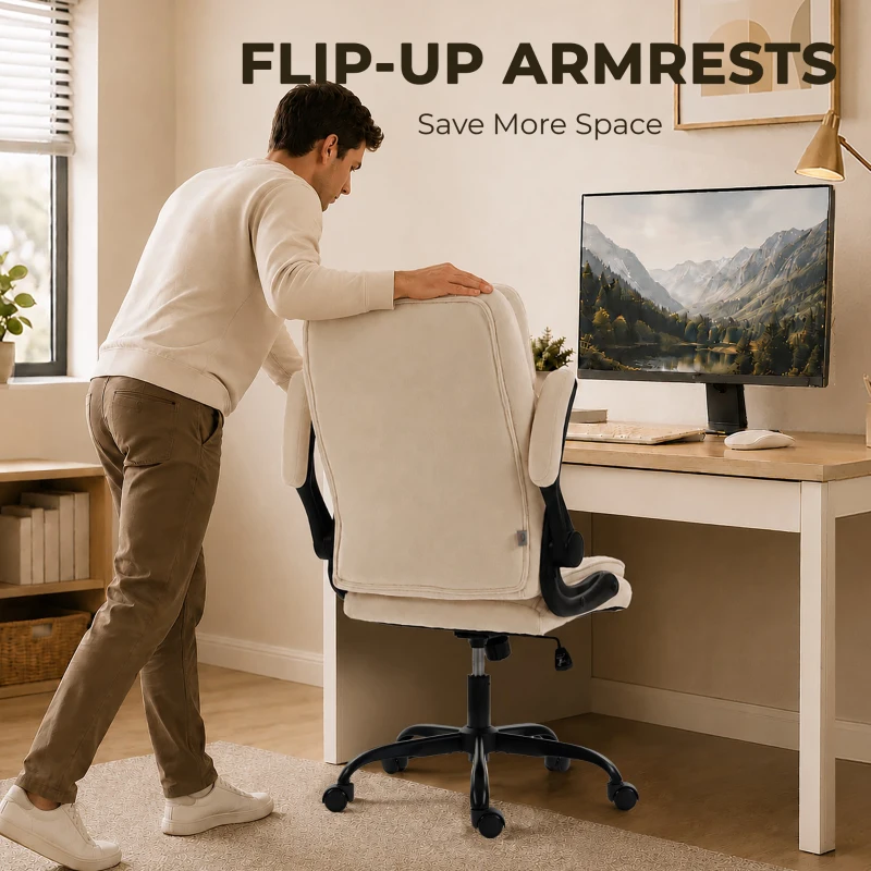 HOMCOM Office Chair, Ergonomic Desk Chair with Flip-up Armrest, Pocket Springs, Swivel Wheels, Adjustable Height, Beige