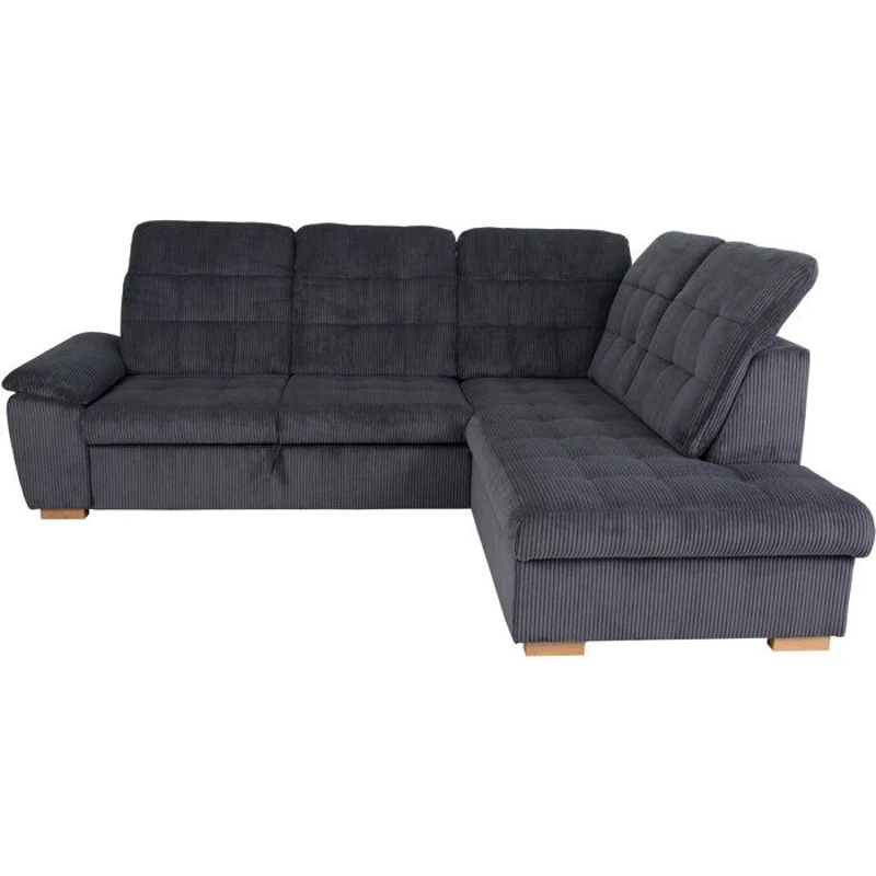 Canapé d'angle convertible - BUNNY - Velours côtelé Anthracite - Coffre - 261 x 212 x 104 cm