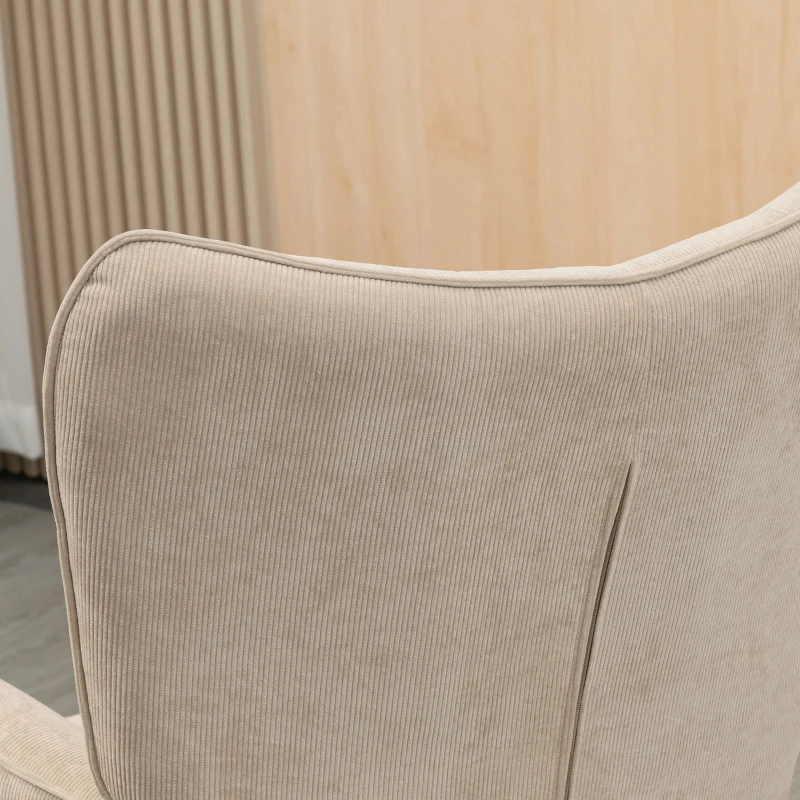 HOMCOM Fauteuil avec repose pied, dossier haut, pieds en bois et tissu aspect velours côtelé, pour salon chambre à coucher beige(m-9)