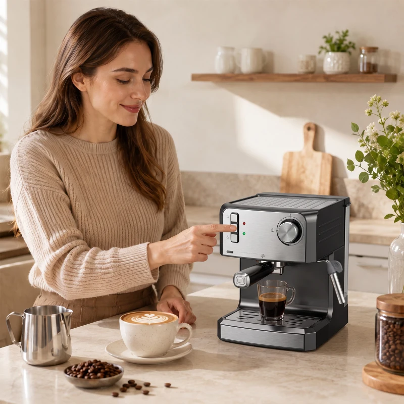 HOMCOM Mașină de espresso, mașină 20 bar cu duză pentru spumă de lapte, rezervor 1,6 L, Negru