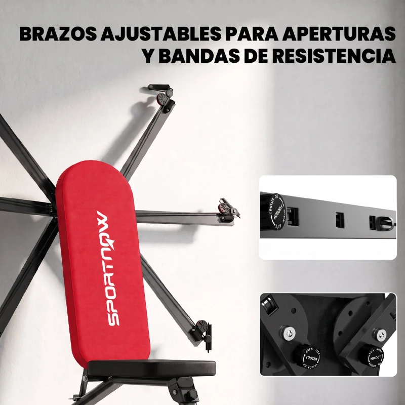 SPORTNOW Banco de Pesas Plegable con Bandas de Resistencia Respaldo Ajustable Plano/Inclinación/Declive Extensión de Piernas