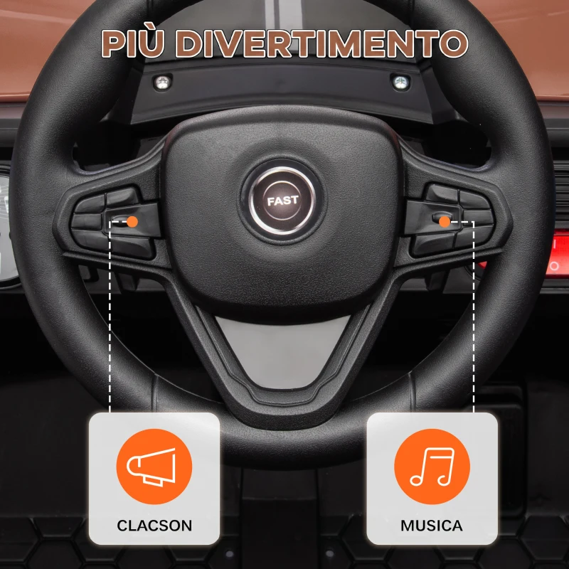 AIYAPLAY Macchina Elettrica per Bambini UTV 12V con Cintura, Telecomando, Sospensioni, USB, 3-6 km/h, 3-5 Anni, Marrone