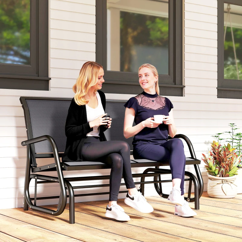 Outsunny Banc à Bascule de Jardin 2 Places Design Contemporain Grand Confort accoudoirs Assise, Dossier Ergonomique Acier textilène Gris