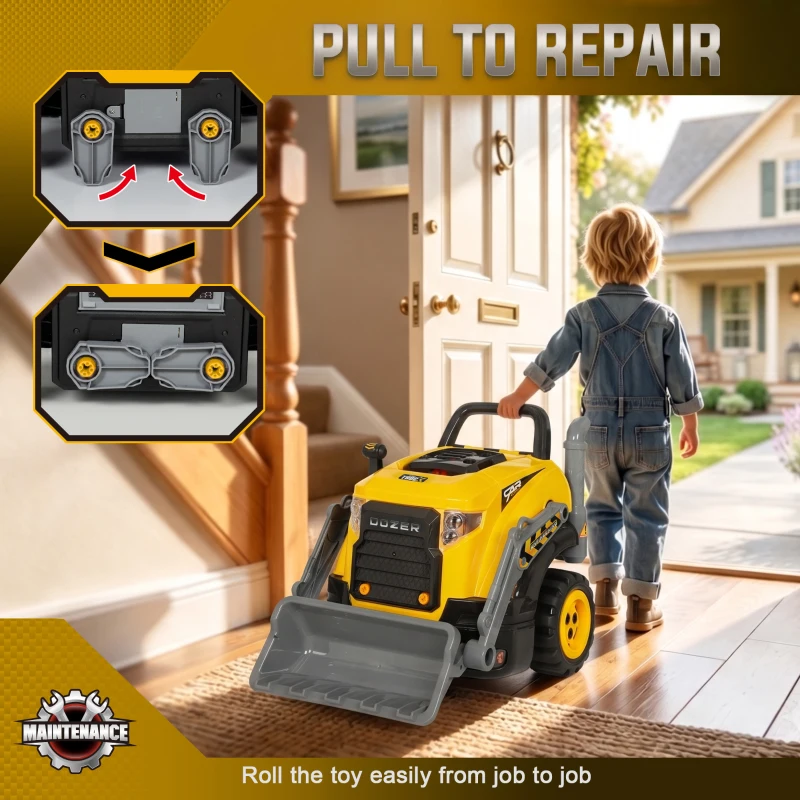 AIYAPLAY Jouet Moteur de Camion et Pelle pour Enfants, Camion Mécano, Volant, Effet de Brume, Sonores et Lumineux, 3-6 Ans, Jaune
