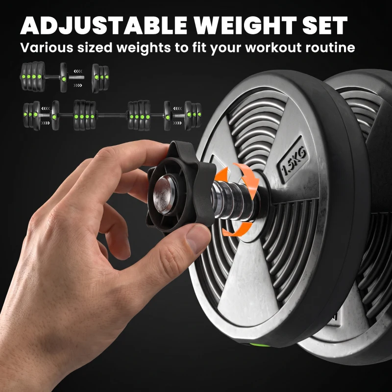 SPORTNOW Adjustable Weight Barbell & Dumbbells Set Free Weights Strength Muscle Exercise Home Gym Training, Black and Green