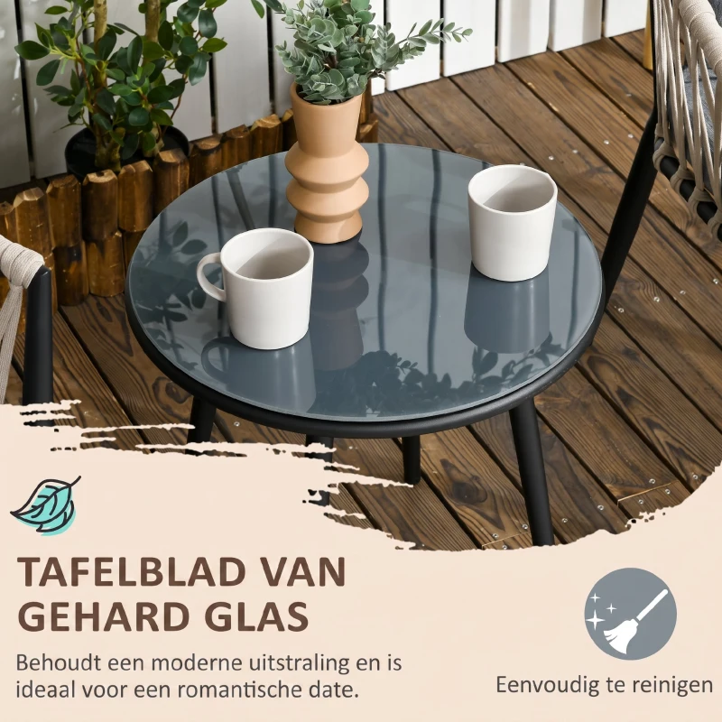 Outsunny 3 delen Tuinmeubelset, balkonset incl. 1 tafel, 2 stoelen staal, grijs