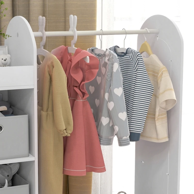 AIYAPLAY Appendiabiti per Bambini 3-8 Anni con Ripiani, 2 Scatole, Asta Appendiabiti e Specchio, Capacità 30 kg, Bianco