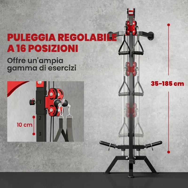 SPORTNOW Cable Station, Wall-Mounted, Adjustable 16-Position Pulleys Machine, Black.