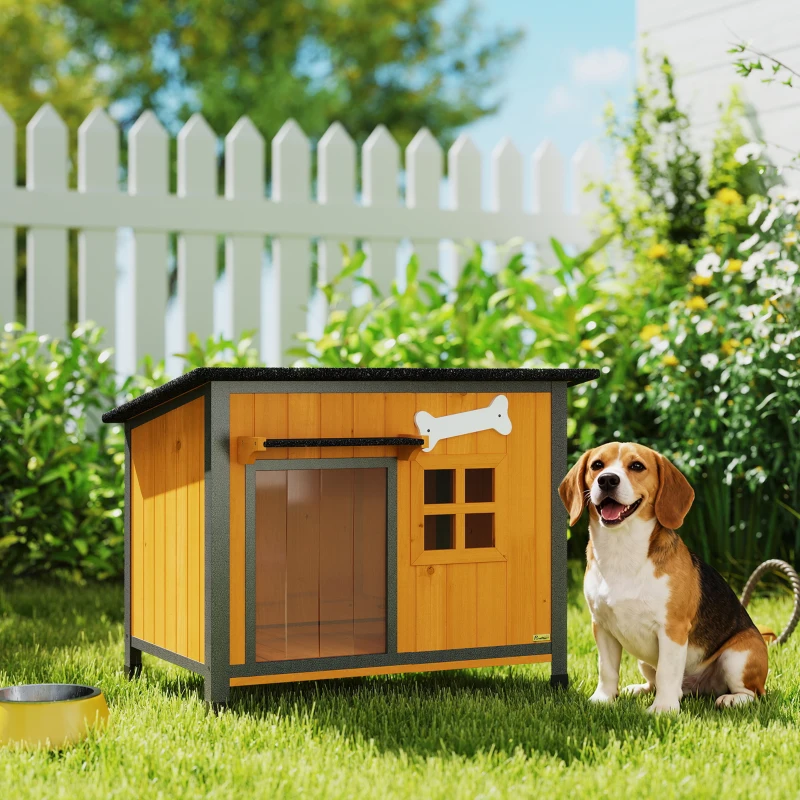 PawHut Niche pour Chien Extérieur Maison pour Chien Surélevée Anti-Morsure Toit Ouvrable Imperméable 84,5x62x65cm Jaune