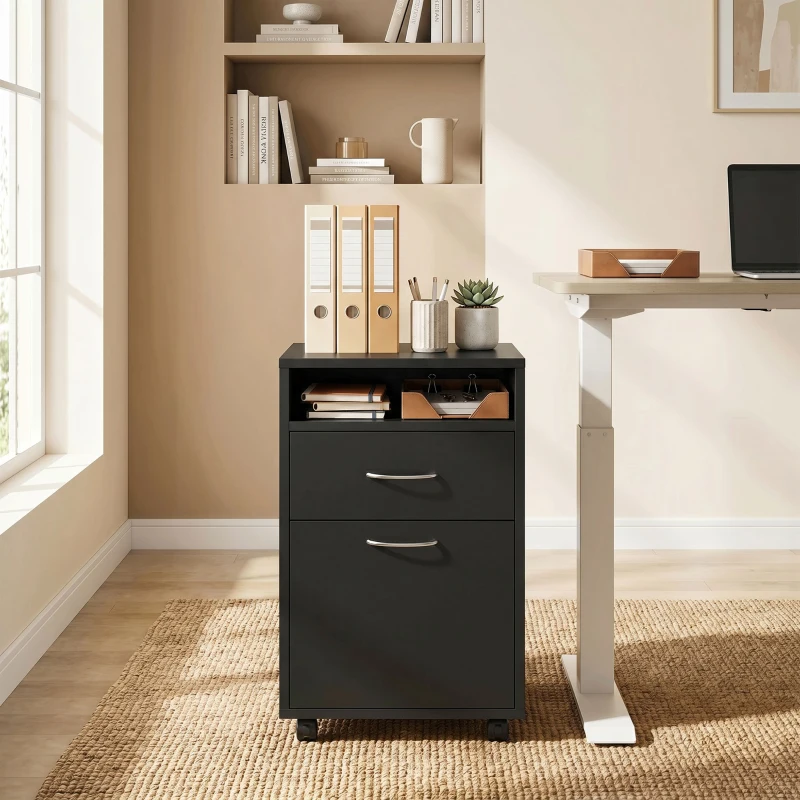HOMCOM Bloco de Gavetas de Escritório com Armário e Gaveta Móvel Arquivador com Rodas Suporte para Impressora 40x35x60 cm Preto