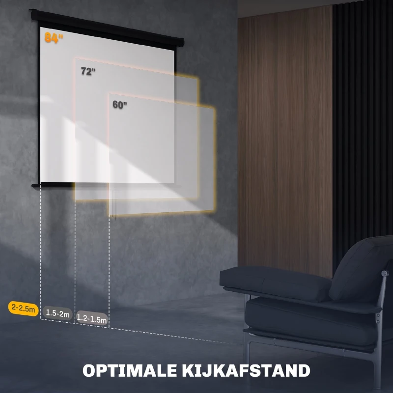 HOMCOM Projectiescherm 171 x 128 cm 84 inch 4:3 HD 4K Kunststof, Metaal Thuisbioscoop