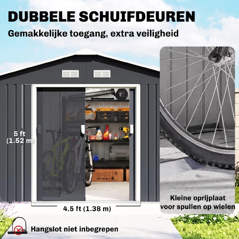 Outsunny Gereedschapsschuur met fundering 24,5 m³ gereedschapsschuur tuinhuisje stalen schuifdeur
