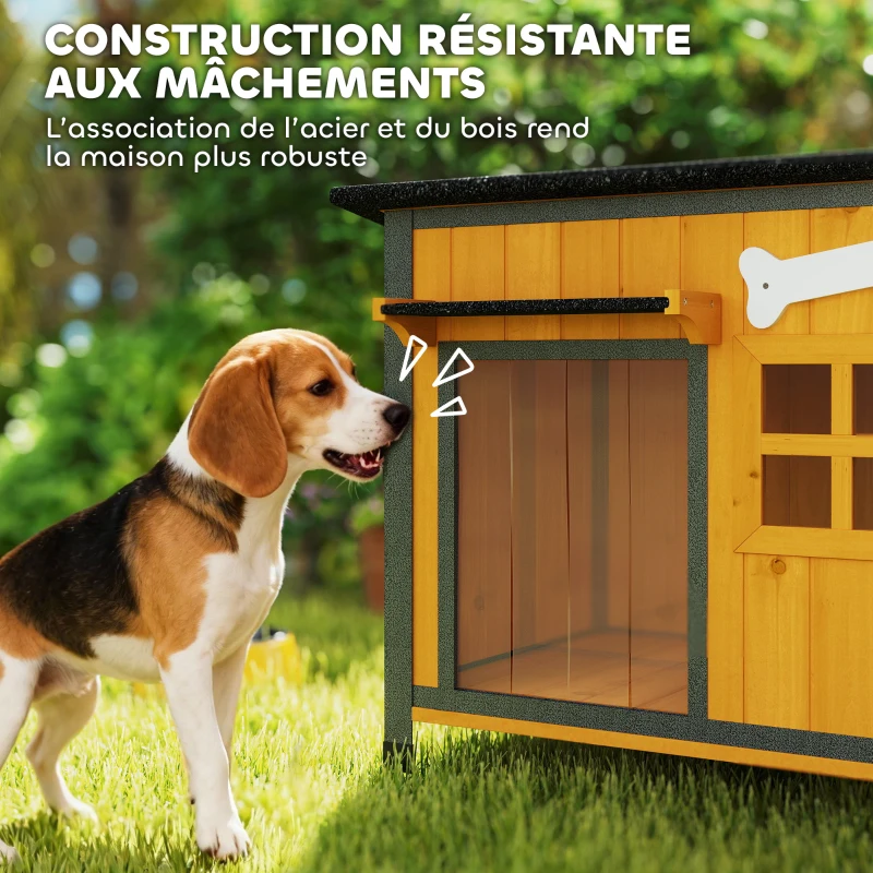 PawHut Niche pour Chien Extérieur Maison pour Chien Surélevée Anti-Morsure Toit Ouvrable Imperméable 84,5x62x65cm Jaune