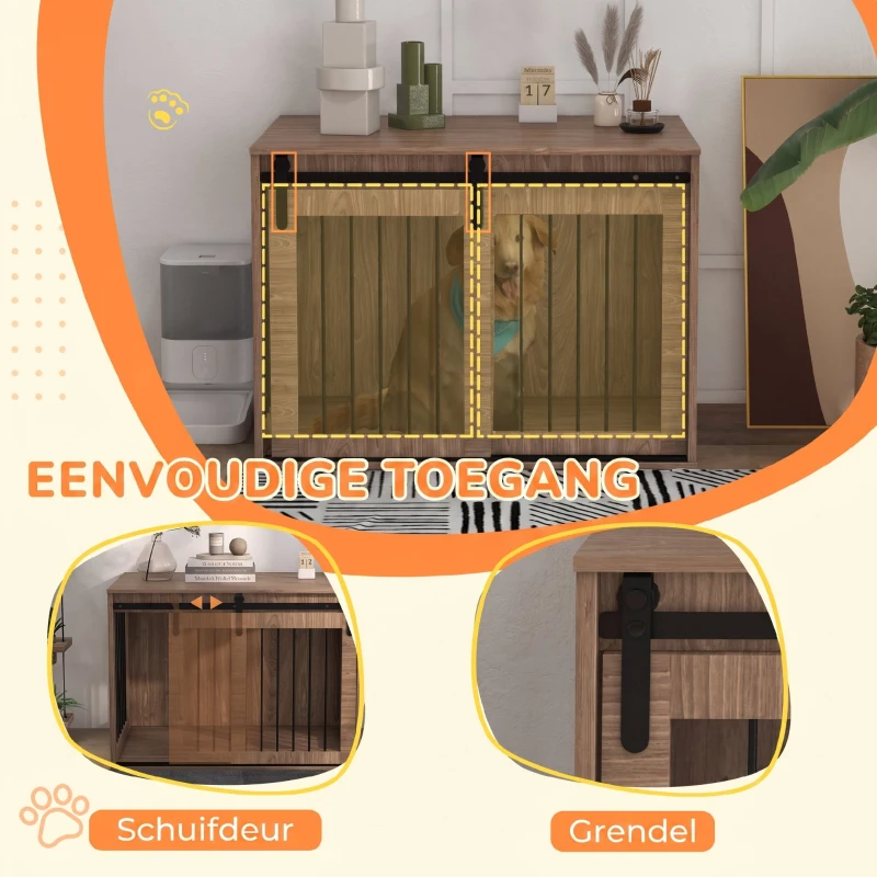 PawHut Hondenbench Groot Hout Ventilatie Rustiek Ontwerp Walnoot Zwart(m-6)