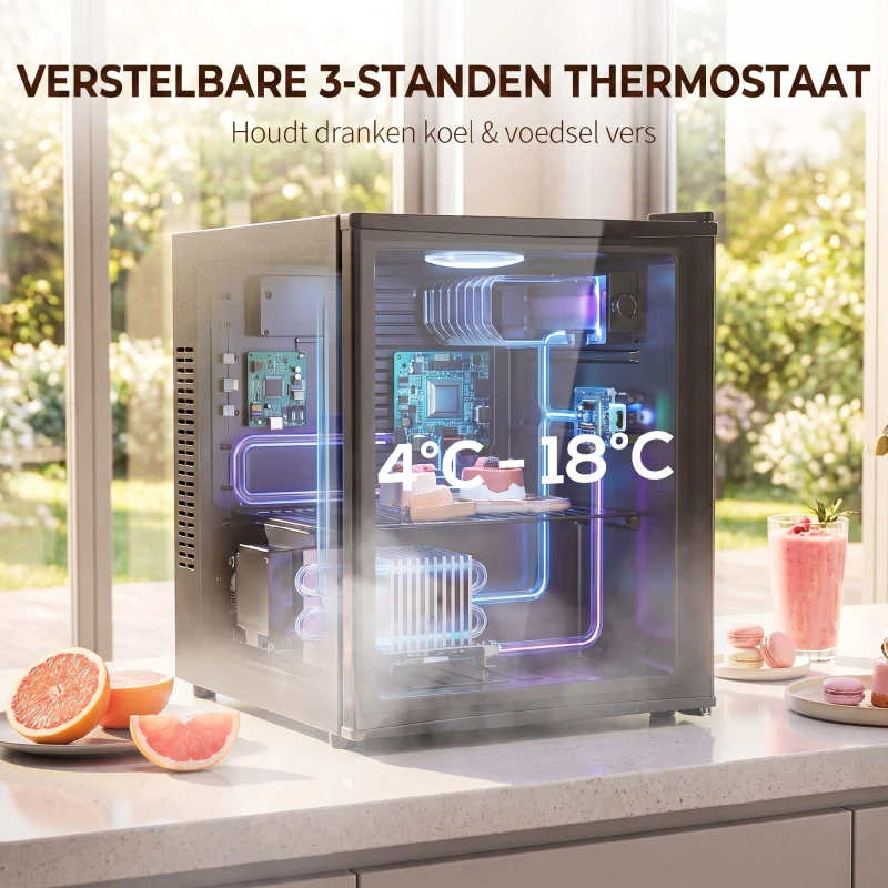 HOMCOM Mini-koelkast 44 L/46 blikken Kleine koelkast met instelbare thermostaat 43 x 51 x 51,3 cm, Zwart