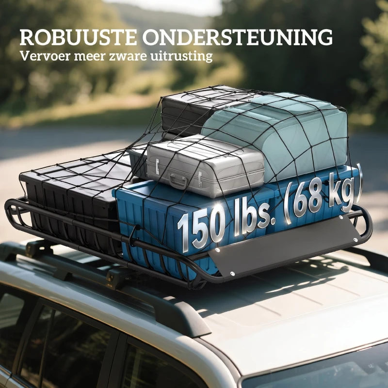 SPORTNOW Dakbagagekorf universeel met windscherm, tot 150 kg, 116 x 92 x 11,5 cm voor SUV's en trucks, zwart