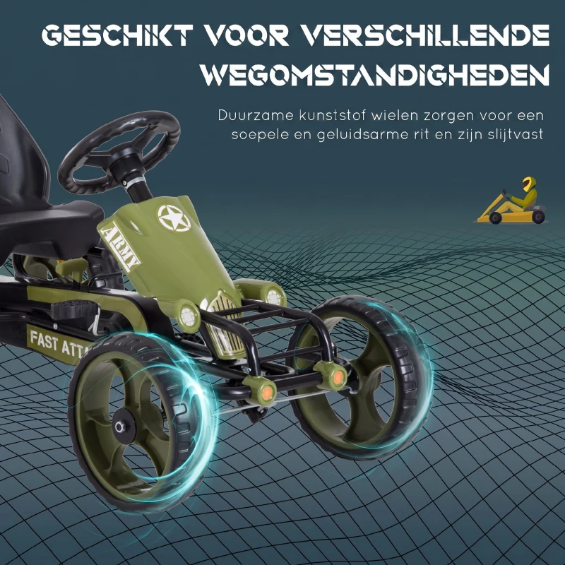 HOMCOM Skelter met handrem kinder trapauto Trapvoertuig vanaf 3 jaar groen