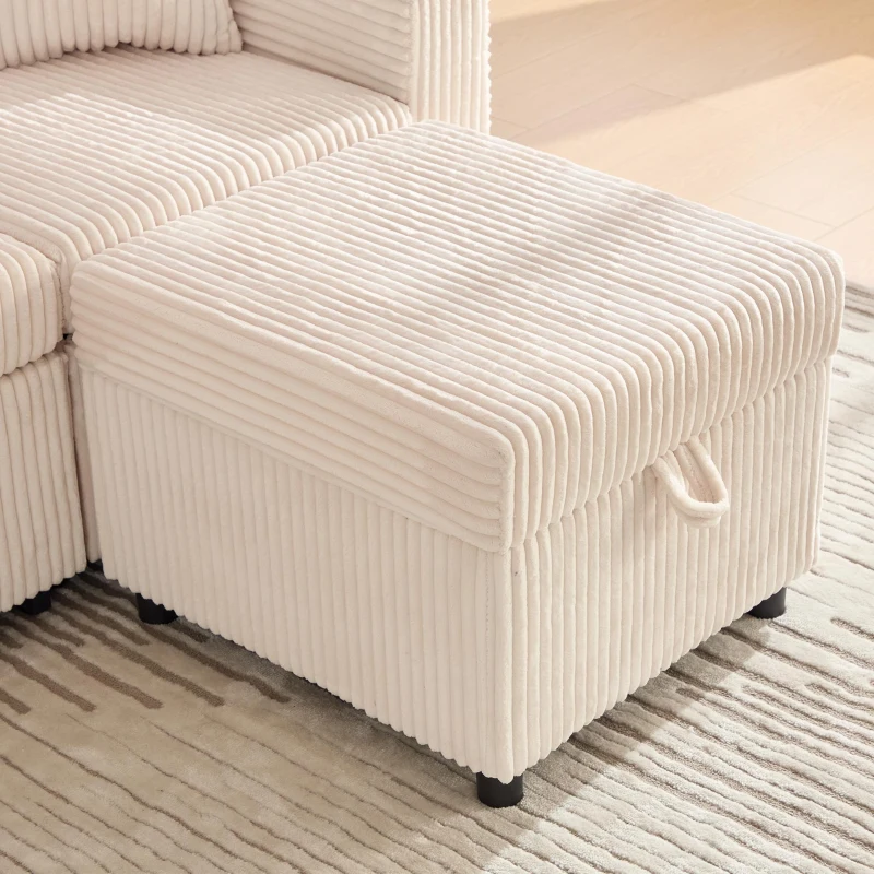Multifunctional Corduroy Sofa Bed with Hidden Storage and Pull‑Out Bed, LED-Lighted Guest Couch with Wide Armrests, 196L x 82W x 85H cm, Beige