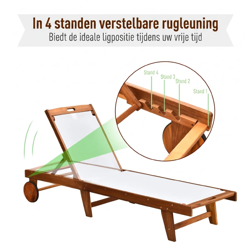Outsunny ligbed relax ligbed tuinset tuinmeubilair verstelbaar acaciahout textiel natuur 198 x 60 x 88/80/69/45 h cm