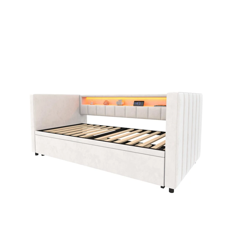 Space-Saving Sofa Bed with Pull-Out Bed, Versatile Sleeper Couch for Bedrooms, Guest Rooms, or Youth Rooms, 201L x 100W x 73H cm, Beige