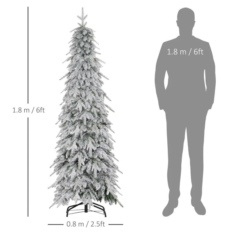 HOMCOM Brad de Crăciun artificial 180 cm, cu aspect natural, 600 de crenguțe dense, zăpadă artificială, deschidere automată