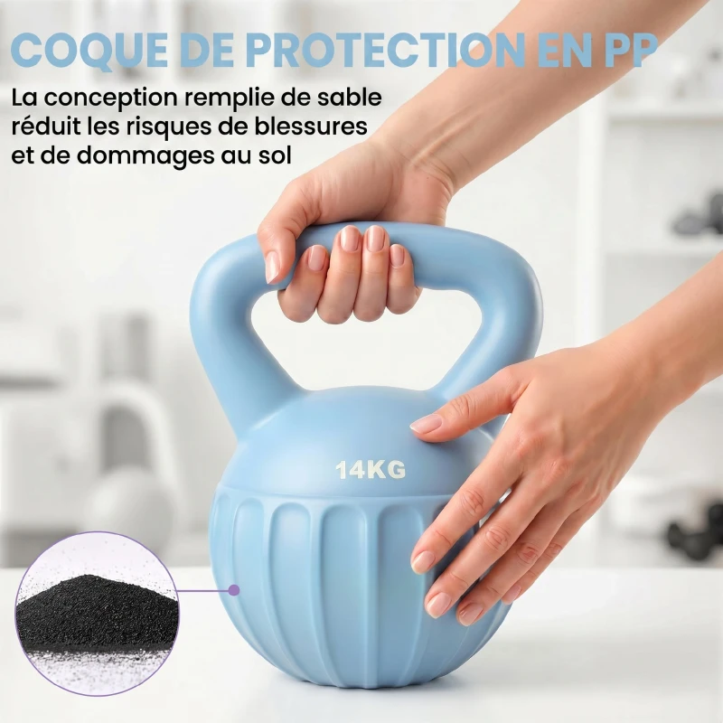 SPORTNOW Kettlebell 14 kg, haltère avec poignée Antidérapante, haltère à boule, musculation, entraînement, pour gym, bleu