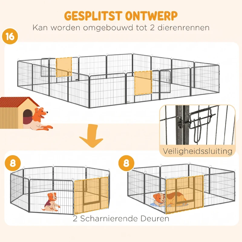 PawHut Grote 16-delige box om te bouwen tot 2 hokken Staalgrijs 80 x 60 x 1,5 cm (elk deel)(m-5)