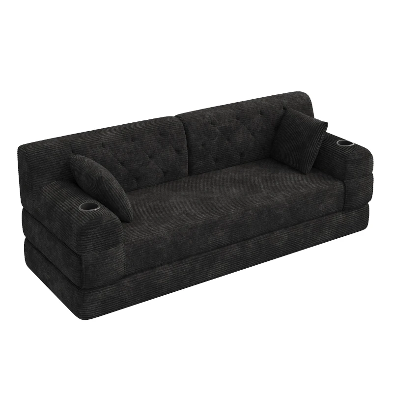 Cozy Sleeper Sofa with High-Density Foam and Soft Corduroy, Convertible Couch for Living Rooms and Small Spaces, 208L x 80W x 81H cm, Black