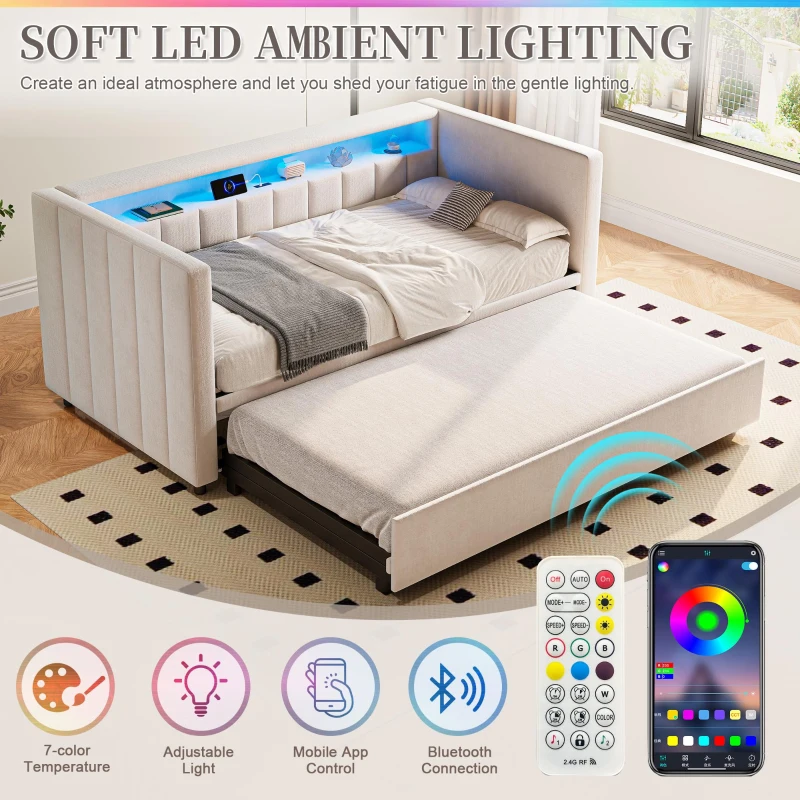 Space-Saving Sofa Bed with Pull-Out Bed, Versatile Sleeper Couch for Bedrooms, Guest Rooms, or Youth Rooms, 201L x 100W x 73H cm, Beige